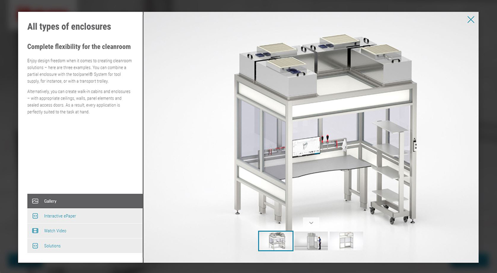 Virtual factory tour, partial cleanroom enclosure with several filter fan units