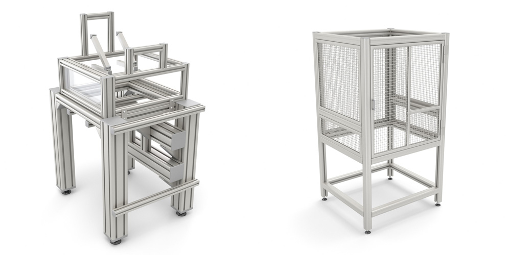 These test stands are very robust thanks to Line 12 aluminium profiles.
