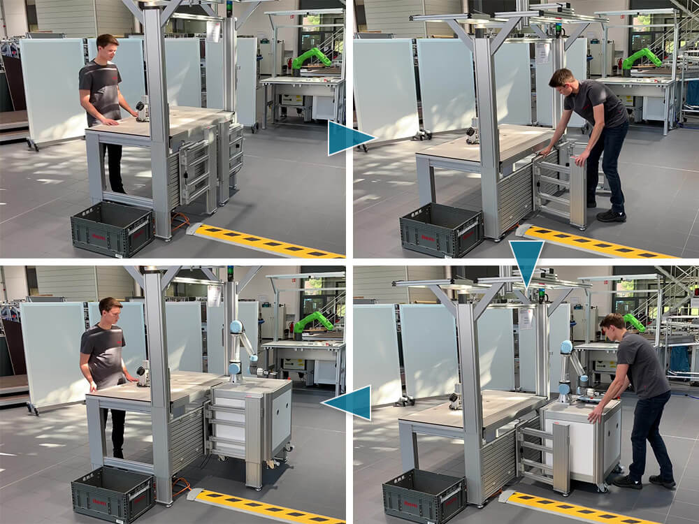 Easily changing a manual work bench into a work bench for human-robot collaboration