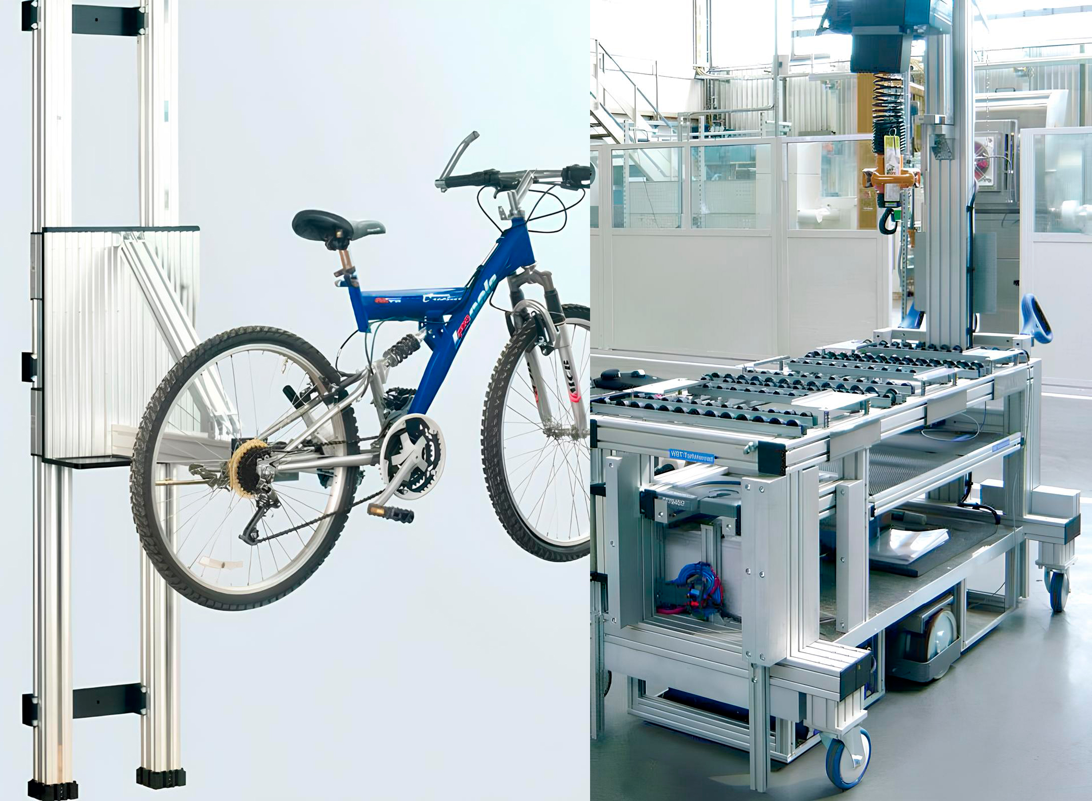 Eine Montagehebebühne und ein Kommissionierwagen