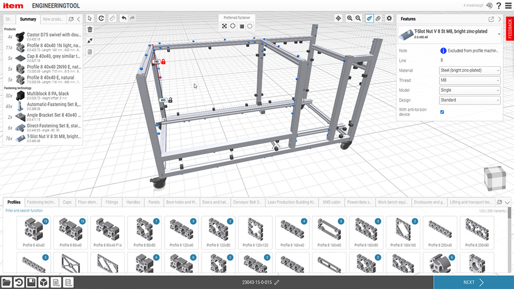 3D design of the sheet stacker in the item Engineeringtool